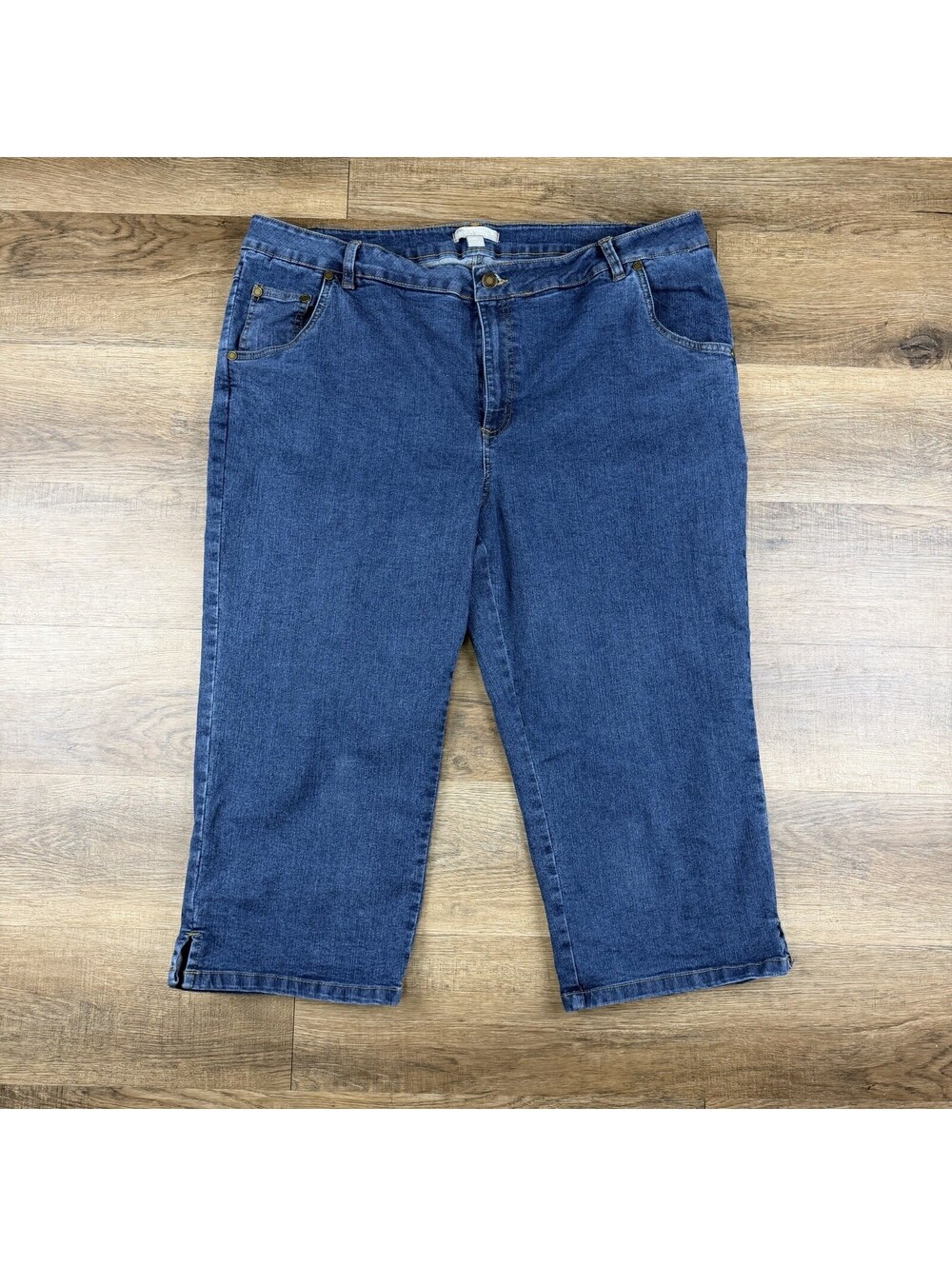 Woman Within 20W Denim Capri Jeans Blue Stretch Cropped 5 Pocket Casual Pants